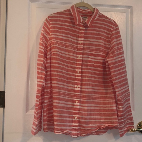 J.Crew Salmon Striped Collared Shirt - Picture 3 of 10